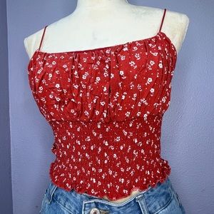 Red floral spaghetti strap top